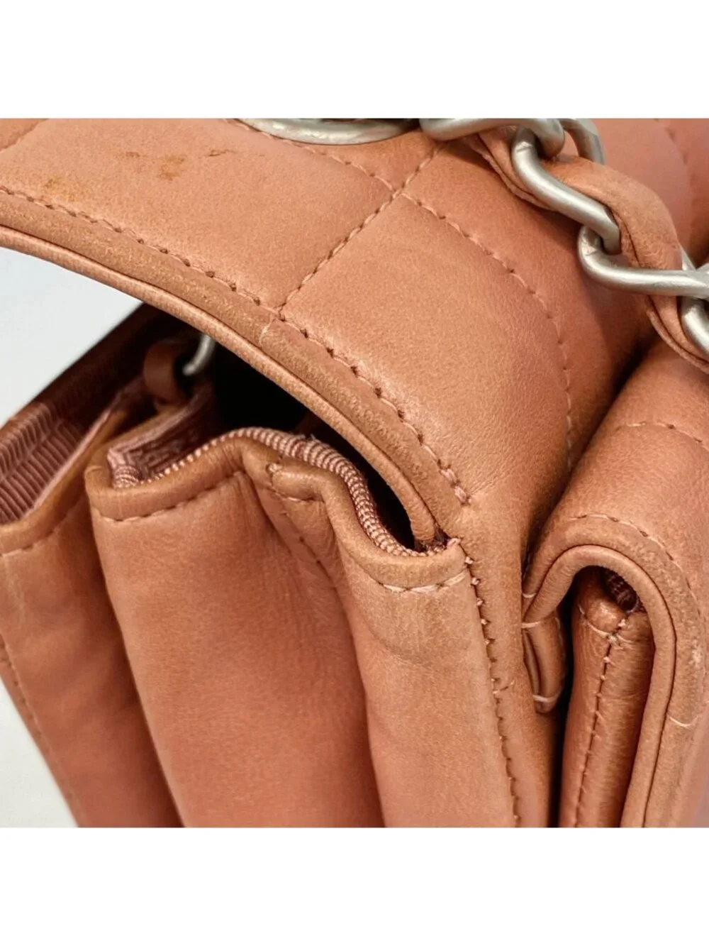 Chanel Shoulder Bag Choco Bar Lambskin Coral Pink Silver